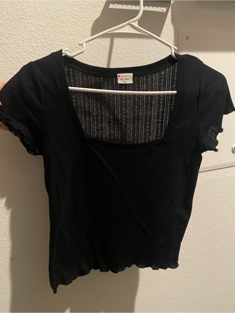 Essentials Black Ribbed Square Neck Short Sleeve Tee - Picture 1 of 1